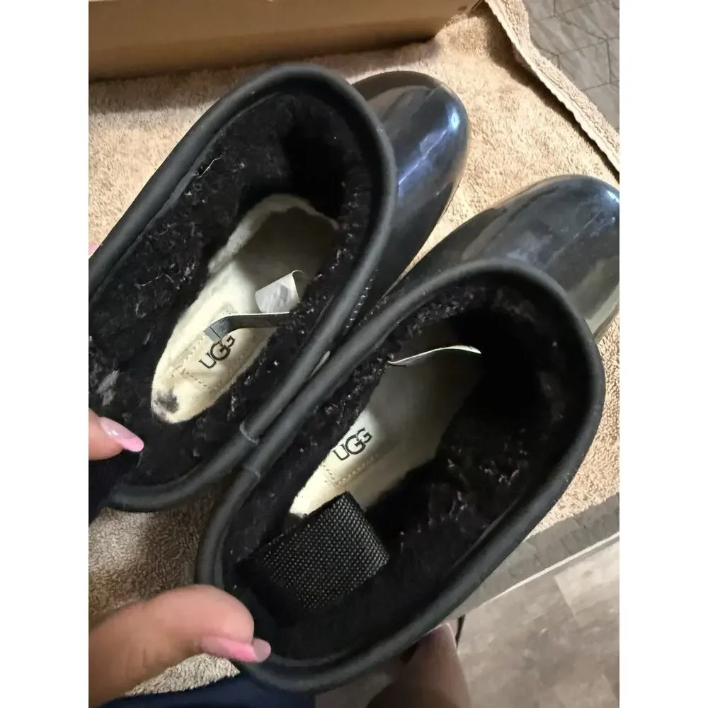 UGG Classic Clear Mini Black Waterproof Rubber Pull-On Ankle Rain Boots US 8